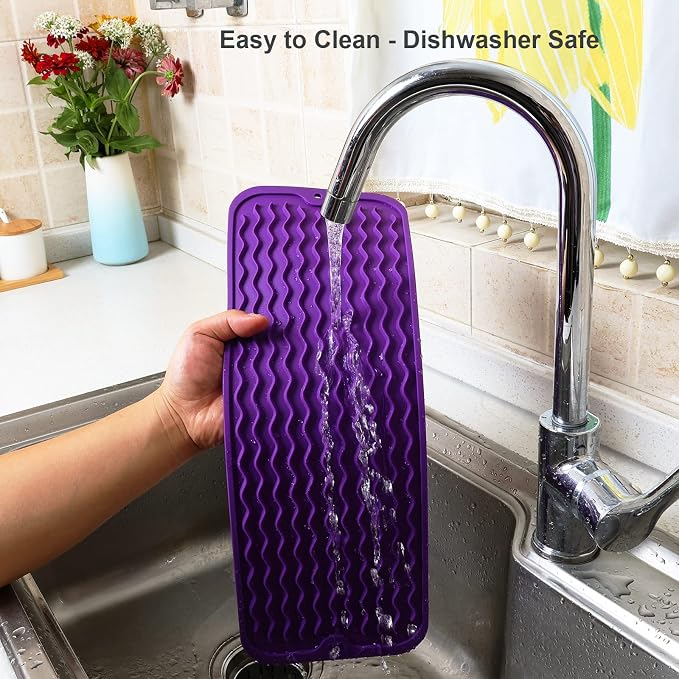 ZLR Small Dish Drying Mat for Kitchen Counter, Meadow Violet | Narrow Silicone - Image 4