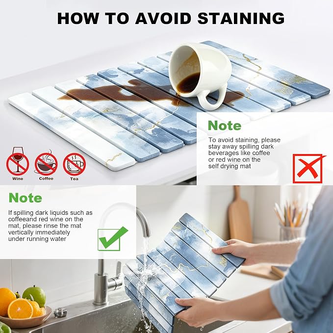 Stone Drying Mat for Kitchen Counter, Quick Diatomaceous Earth Mats for Dishes - Image 6