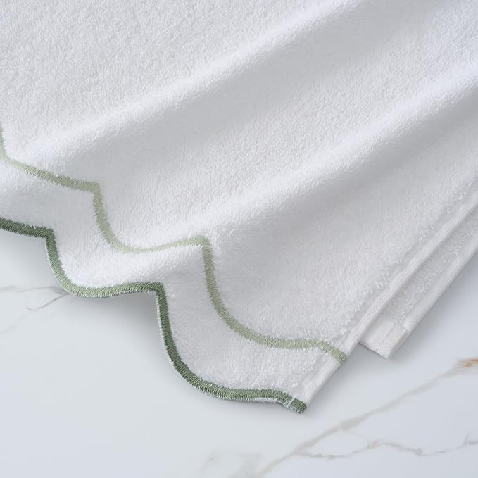 Peri Home 2 Piece Cotton Bath Towel Set, Embroidered, Sage Scallop - Image 9