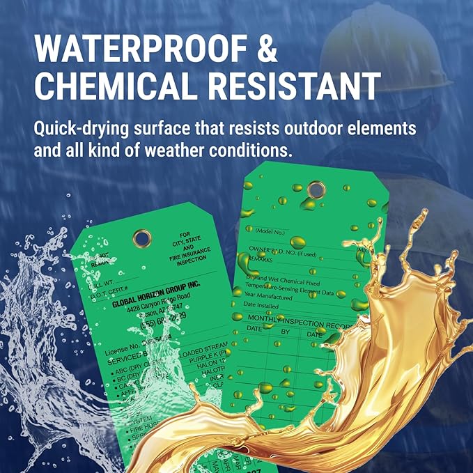 Tags 4 Less Custom Fire Extinguisher Tags – Preventative Maintenance Labels for Monthly Inspections, Alternative to Safety Sticker for Easy Record-Keeping – Pack of 100 (Dark Green, Vinyl Plastic)