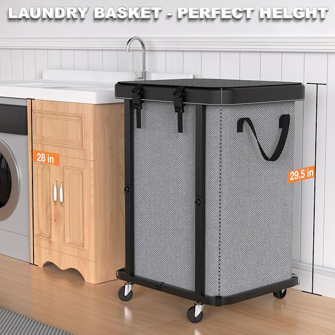 Laundry Basket with Wheels, 150L Rolling Hamper Carts - Image 4