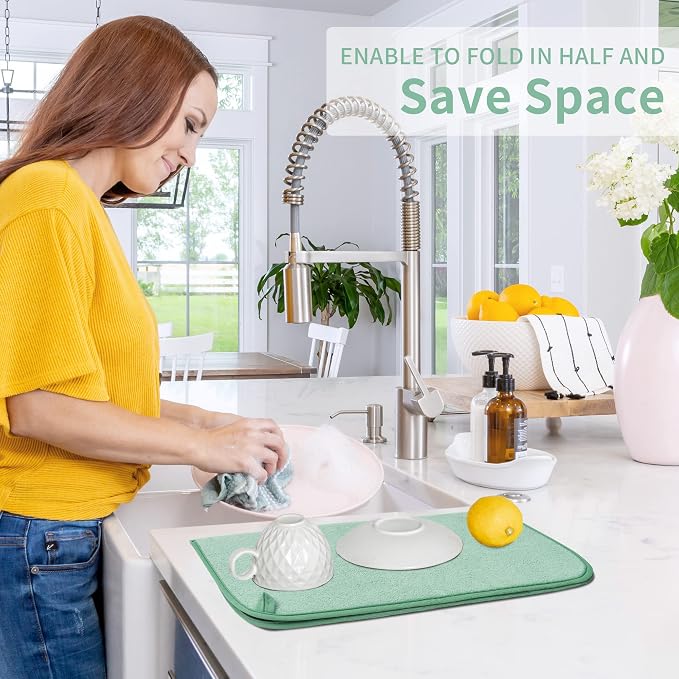 FRESHMINT Dish Drying Mats 2 Pack, Light Green | Quick Dry, Ultra Absorbent - Image 3