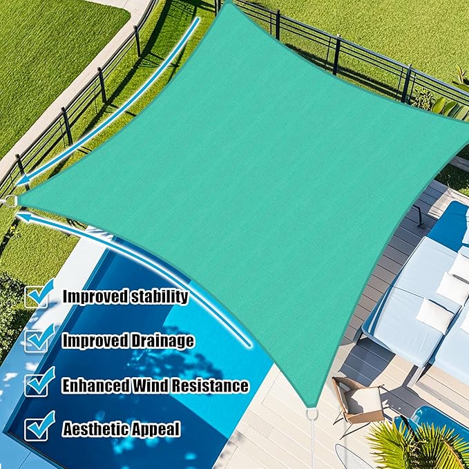 Amagenix Sun Shade Sail 12'X16' Curved Edge Outdoor Shade Canopy Turquoise Breathable 95% UV Block Shade Cloth for Patio Garden Backyard (We Make Custom Size)