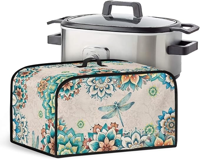 Mandala Crock Pot Cover Compatible with 6, 7 or 8 Quart Slow Cooker Dragonfly Slow Cooker Cover with Handle and Pocket Covers Appliances Decorations Kitchen Utensils