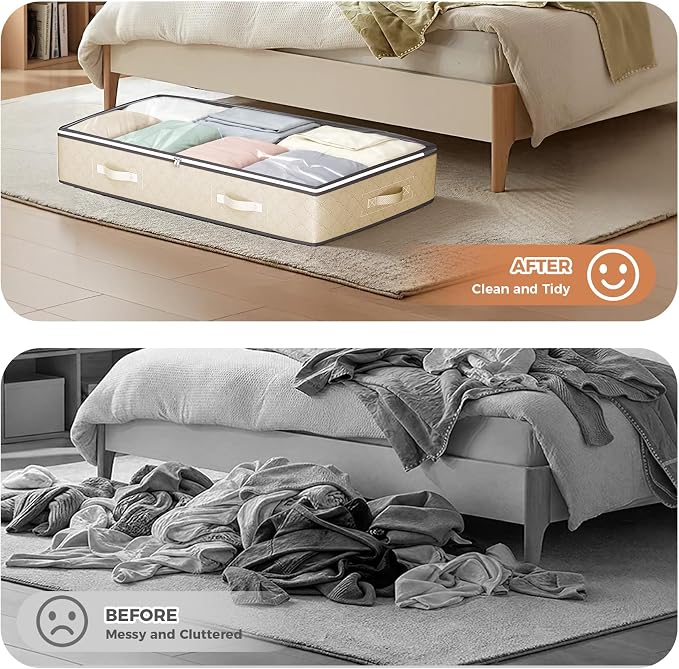 6 Pack 95L Under Bed Storage Containers Beige | Underbed Storage Bags - Image 7