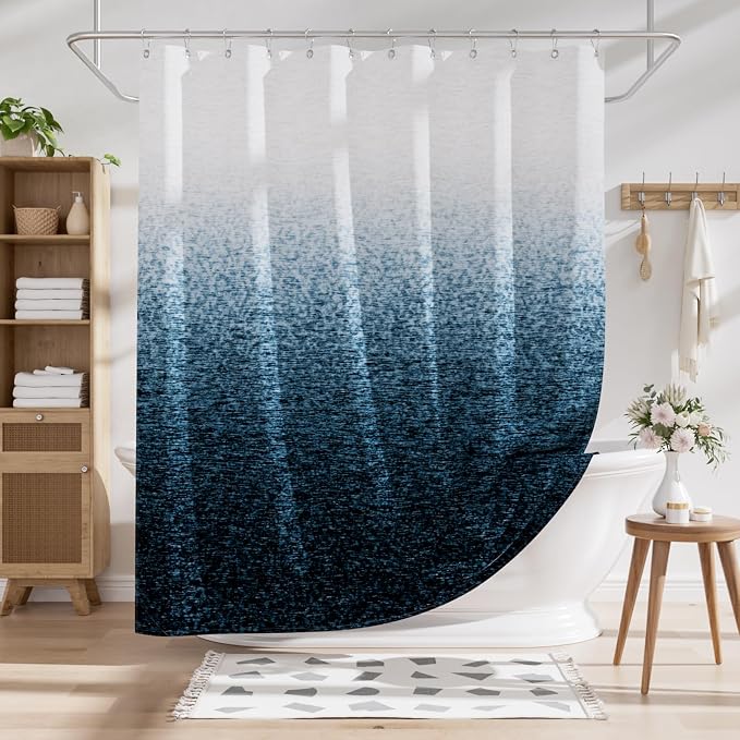 AmazerBath Shower Curtain Blue, Washable Cloth Ombre Shower Curtain Sets - Image 7