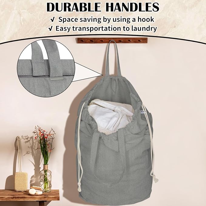 Canvas Laundry Bag with Handles & Square Base, 13.8"Wx13.8"Dx27.6"H - Image 5