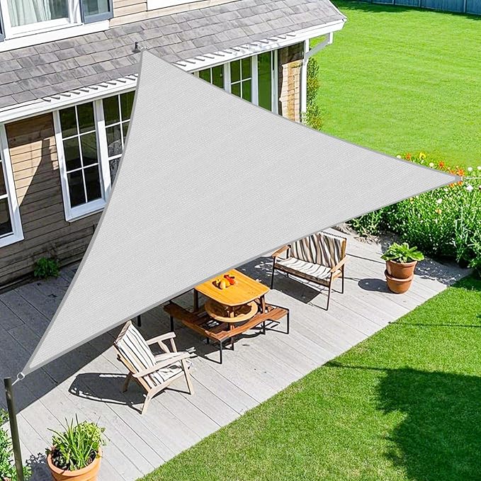 Amagenix Sun Shade Sail 15'X15'X15' Curved Edge Outdoor Shade Canopy Light Grey Breathable 95% UV Block Shade Cloth for Patio Garden Backyard (We Make Custom Size)