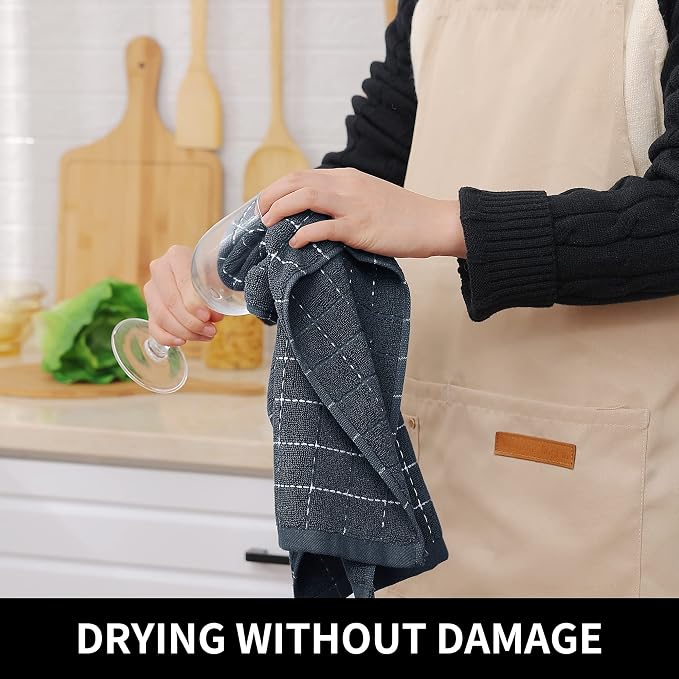 Homaxy 100% Cotton Terry Kitchen Towels, 12 Pack, Dark Grey - Image 4