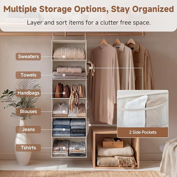StorageWorks 6-Shelf Jumbo Closet Organizers, Two 3-Shelf Separable Hanging - Image 8