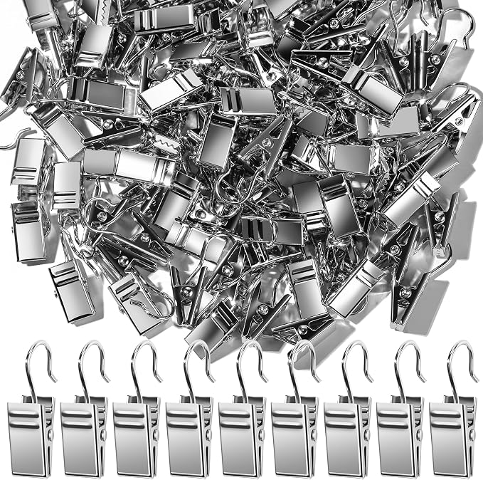 Teenitor 100 PCS Small Curtain Hooks Curtain Clips Bag Clips, Stainless Steel by PERFECTYOURBEAUTY