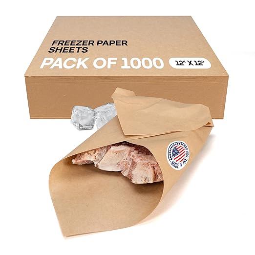Brown Freezer Paper Sheets 12" x 12", Pack of 1000 - USA-Made Paper Sheets for Long-Term Freezing of Meat & Fish - Freezer Pads for Quilting - Bakery Tissue Wraps for Food Storage by IDL Packaging