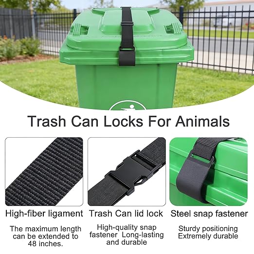 Trash Can Locks for Animals, Easy to Install, Long Lasting Bear Proof Trash Can Lock for Outdoor, Heavy Duty Raccoon Proof Garbage Lid Straps,Adjustable Heavy Duty Security Strap, 3PCS
