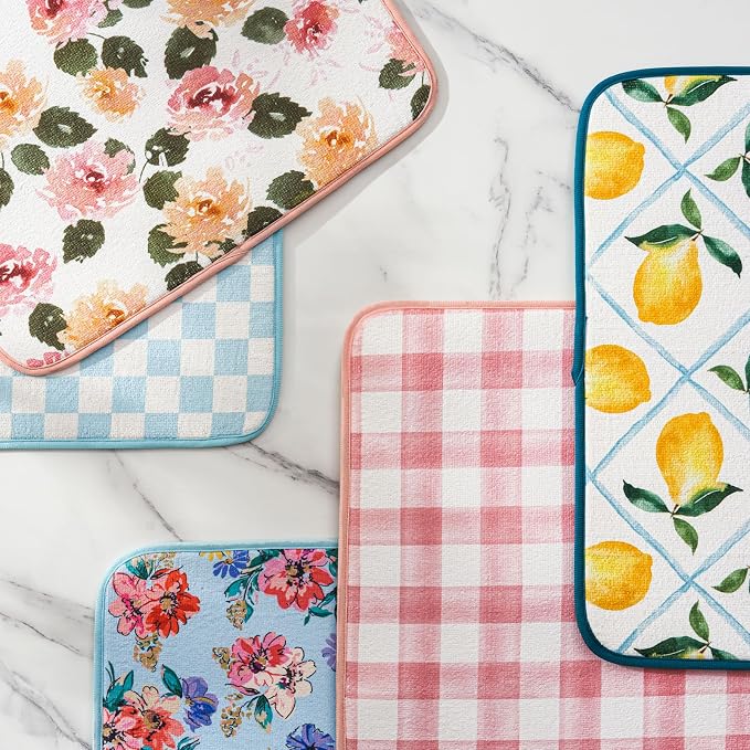 FRESHMINT Dish Drying Mats 2 Pack, Checkerboard Floral | Quick Dry, Ultra - Image 9
