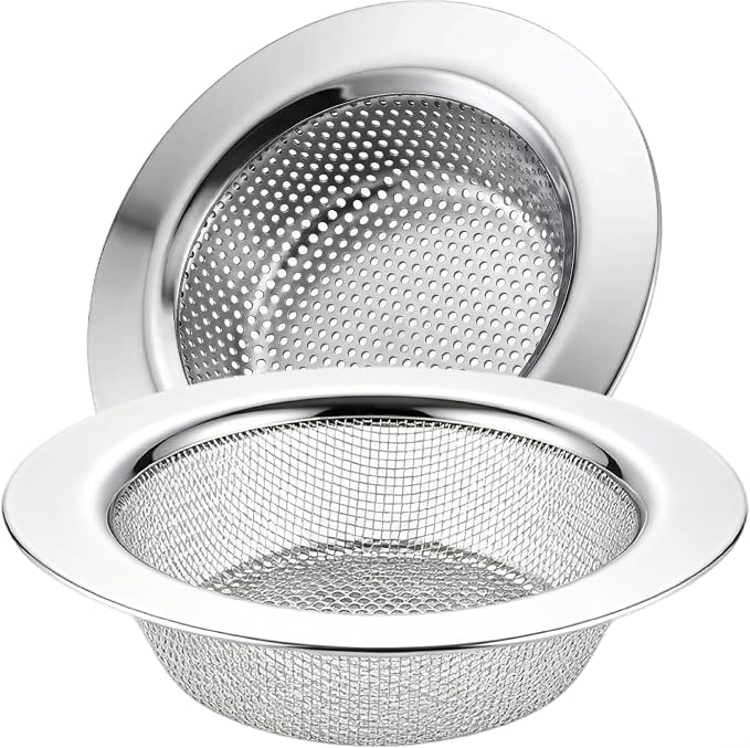 LASSHSWA 2 Pcs Kitchen Sink Strainer Stainless Steel, Mesh and Punching by LASSHSWA