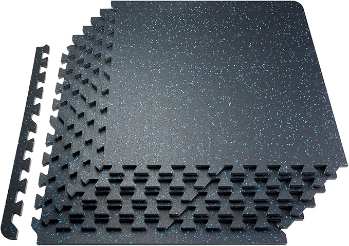 VEVOR 0.56 Inch Thick Gym Floor Tiles, 12 Rubber Top EVA Foam Mats, 24" x 24" Interlocking Puzzle Gym Flooring for Home, Garage, Black & Blue