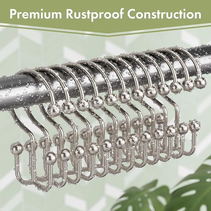 Amazer Nickel Shower Curtain Hooks, Rust-Resistant Metal Shower Hooks Shower - Image 3