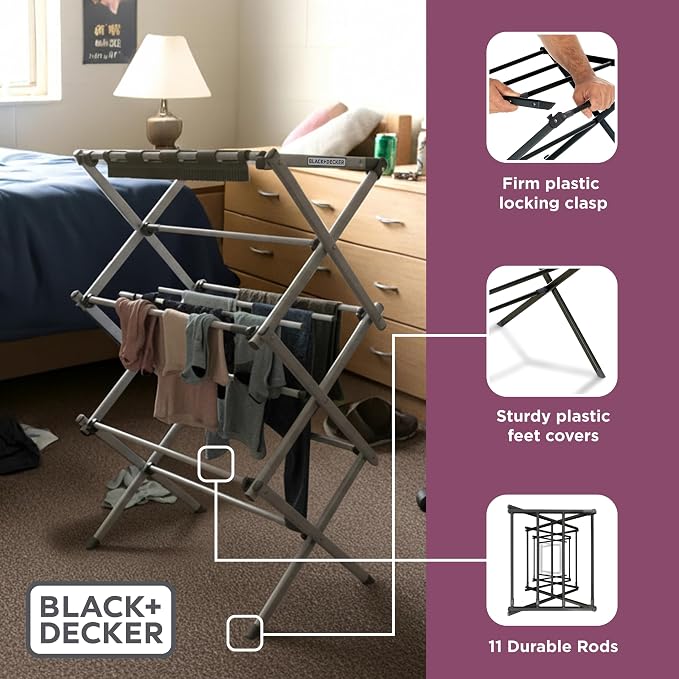 BLACK+DECKER Space Saving 3-Tier Expandable Clothes Drying Rack, Foldable - Image 6