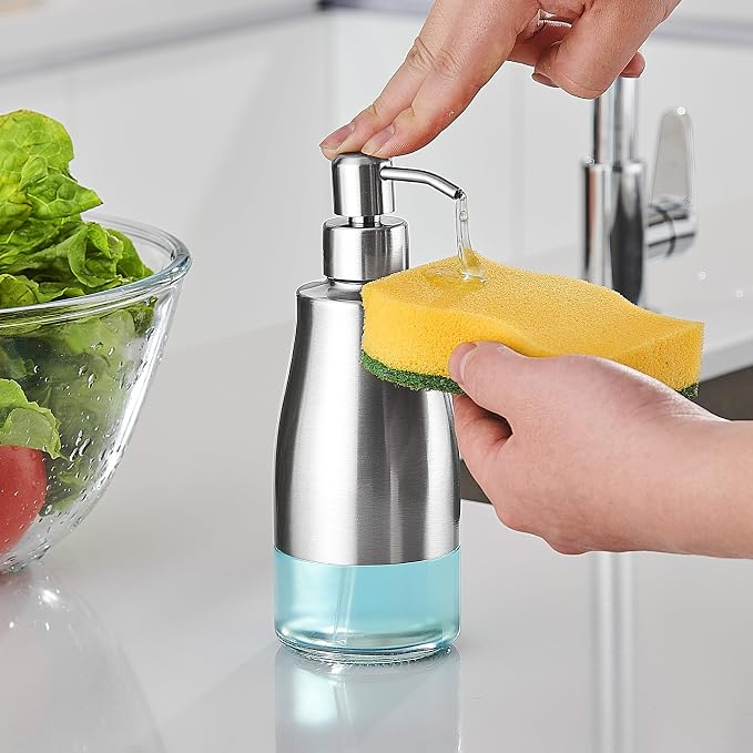 Stainless Steel Dish Soap Dispenser, 11oz/320ml Silver | Rust-Resistant Brushed - Image 7