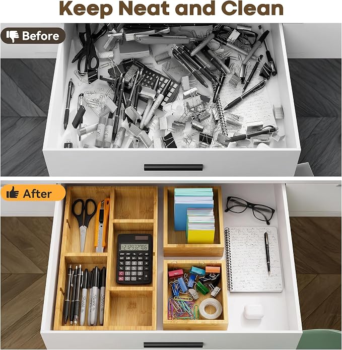 KOCWELL Bamboo Desk Drawer Organizer - Image 4