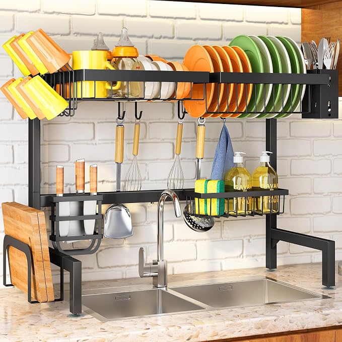 SNTD Over The Sink Large Dish Drying Rack, 26.8"-34.6", Rust-Resistant by SNTD