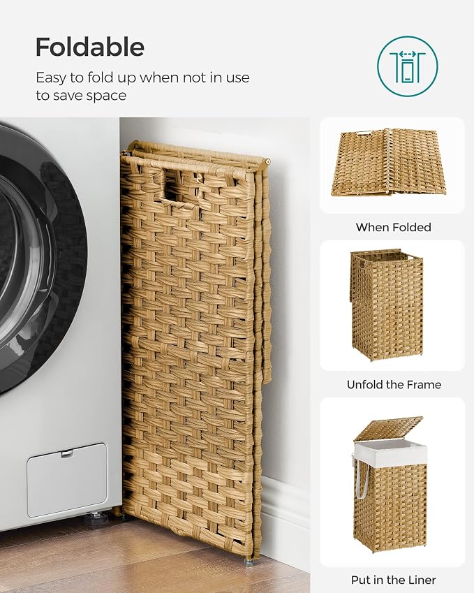 SONGMICS Laundry Hamper with Lid, 17.2 Gallon Synthetic Rattan Clothes Laundry - Image 8
