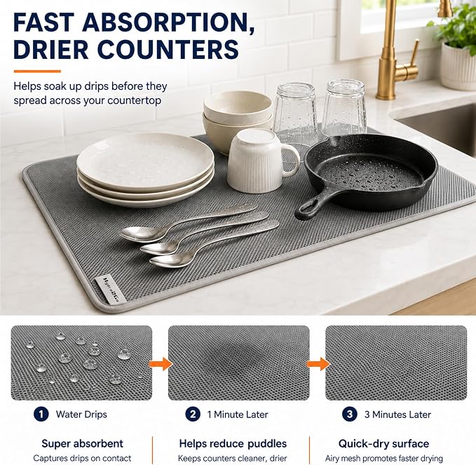 Dish Drying Mat 24 x 17 in, Large Microfiber Drying Mats, Absorbent Quick Dry - Image 3