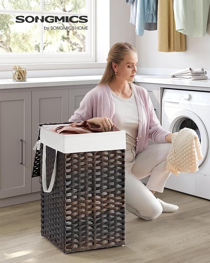 SONGMICS Laundry Hamper with Lid, 17.2 Gallon Synthetic Rattan Clothes Laundry - Image 2