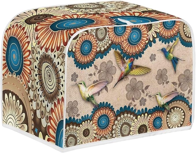 Aztec Hummingbird Flower Print Toaster Cover 2 Slice Dust Fingerprint Protection Waterproof Soft Toaster Dust Cover