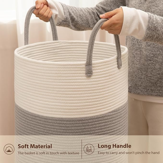 OIAHOMY 80L Nursery Hamper Laundry Basket Laundry Hamper Grey/White - Image 6