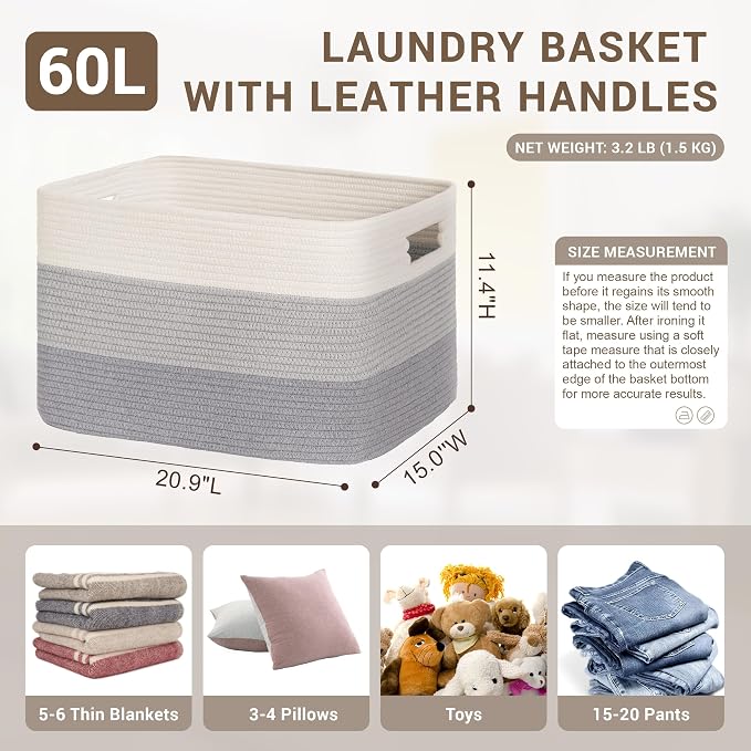 60L Woven Laundry Basket Hamper - Image 2