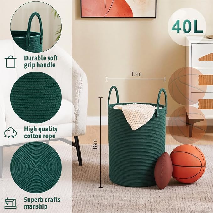Artfeel Laundry Basket, Woven Cotton Rope Laundry Hamper, 40L - Image 6