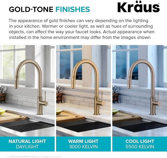 KRAUS Brushed Gold 17 in Pull Down Kitchen Faucet KPF-2654BG | Diamond-knurled - Image 5