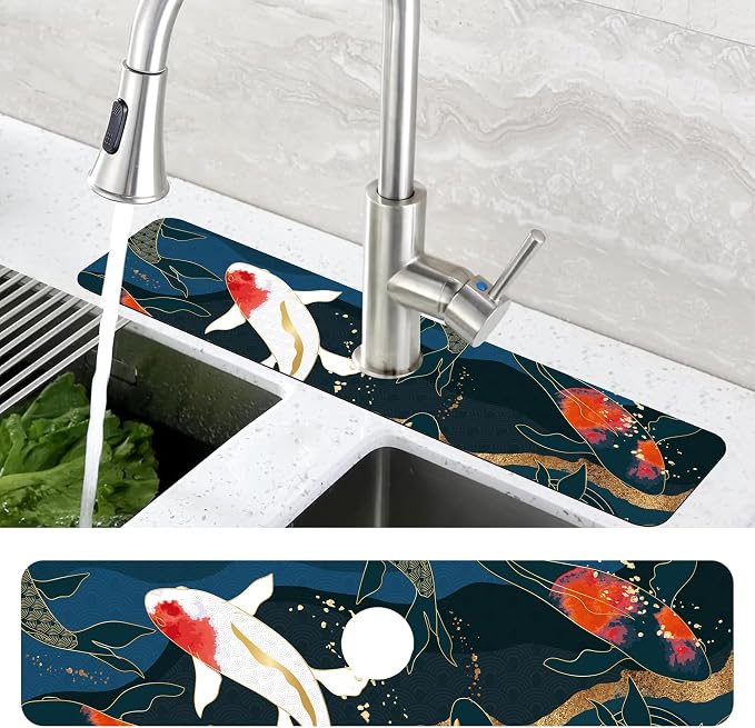 Oriental Japanese Koi Fish Sink Faucet Absorbing Mat Sink Splash Guard Faucet - Image 4