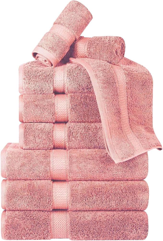 Superior Egyptian Cotton 800 GSM Plush & Absorbent, 9 Piece Set, Tea Rose | - Image 2