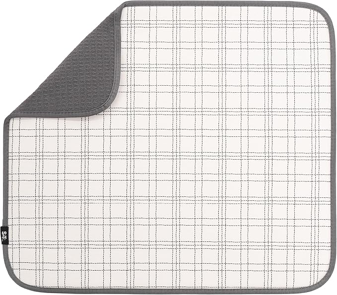 S&T INC. Dish Drying Mat, Stitched Plaid | Absorbent Microfiber, Kitchen by STINC