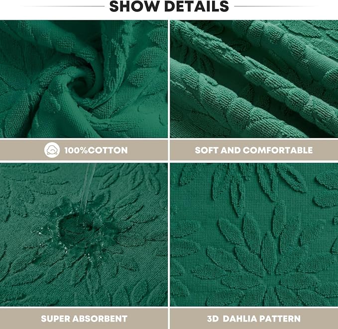 Artoid Mode 1 Pc Dark Green 3D Dahlia Floral Jacquard Hand Towels - Image 6