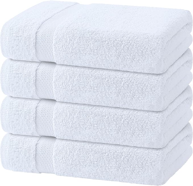 Wealuxe White Bath Towels Set of 4 — 27 x 54 Inch, 100% Ring Spun Cotton 650GSM by WhiteClassic