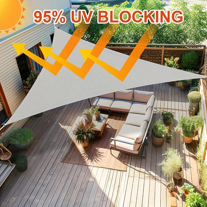 Amagenix Sun Shade Sail 12'X12'X12' Curved Edge Outdoor Shade Canopy Light Grey Breathable 95% UV Block Shade Cloth for Patio Garden Backyard (We Make Custom Size)