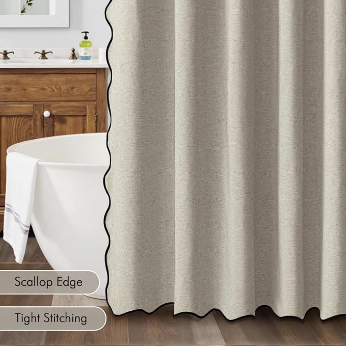 MIULEE 72"x84" Extra Long Scalloped Linen Shower Curtain Linen - Image 5