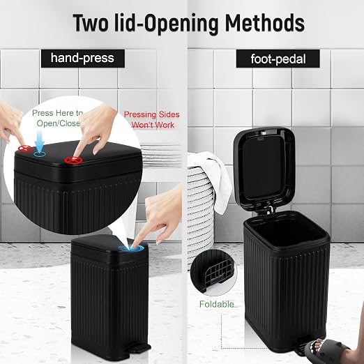 Small Bathroom Trash Can with Lid, 1.9 Gallon Slim Soft Close Step, Kitchen & - Image 3