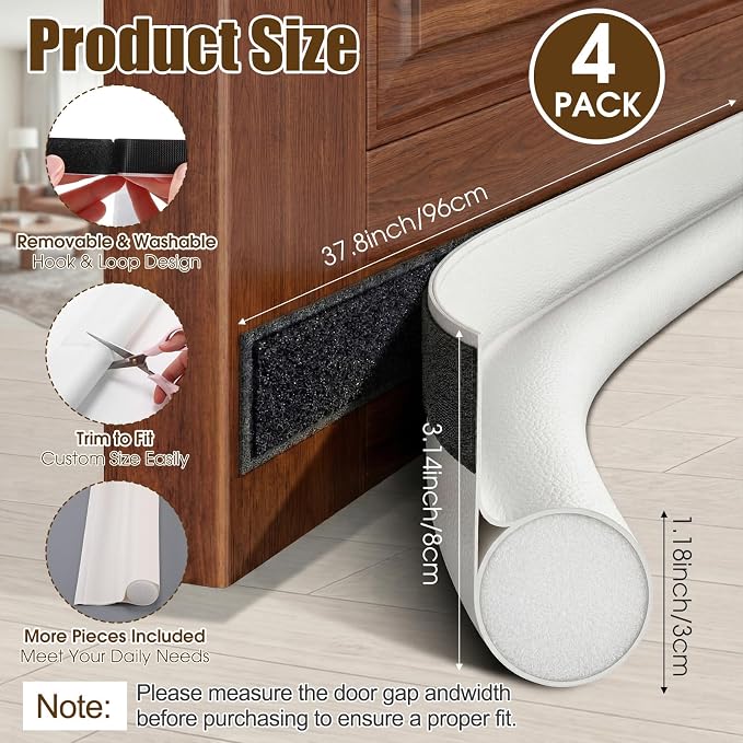 4 Pack Door Draft Stopper 36.6" One-Side Adjustable Under Door Blocker Sweep - Image 2