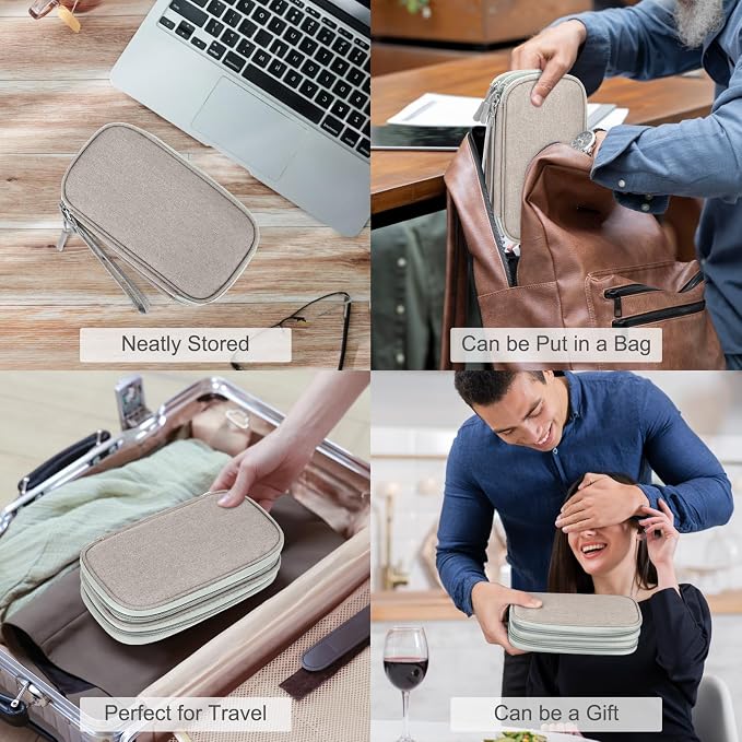 FYY Electronic Organizer, Travel Tech Pouch Bag, Cable Organizer Khaki | Wrist - Image 7