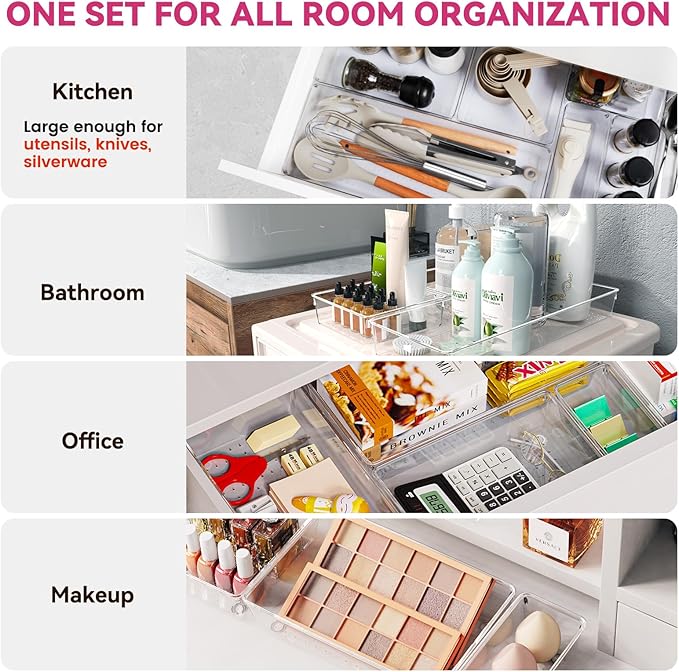 Large Drawer Organizer Bins 26 Pack | Complete 5 Size Clear Plastic Kitchen - Image 3