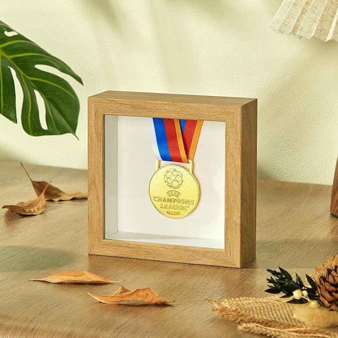5x5 Mini Shadow Box Display Case Picture Frame with Soft Linen Back,Small Wood Color Shadow Box 5x5 for Flowers Medal Display Case Jersey pet Graduation Memorabilia Baby Ltems Crafts Photos
