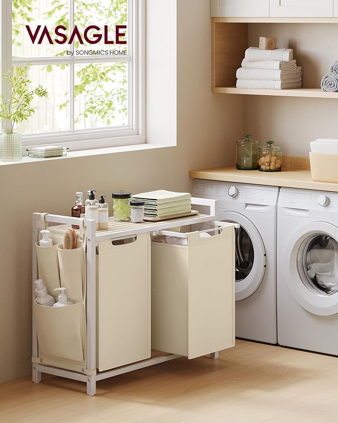 VASAGLE Laundry Hamper with Shelf, 2 Pull-Out Bags, 2 x 12.1 Gallons - Image 2