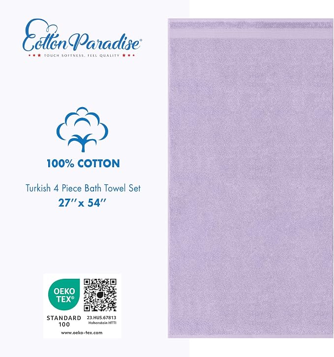 Cotton Paradise 100% Cotton Turkish Towel Set, Soft Absorbent Quick Dry - Image 4