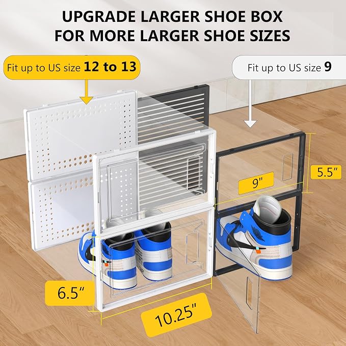 12 Pack XX-Large Stackable Clear Plastic Shoe Storage Box Organizer - Image 4