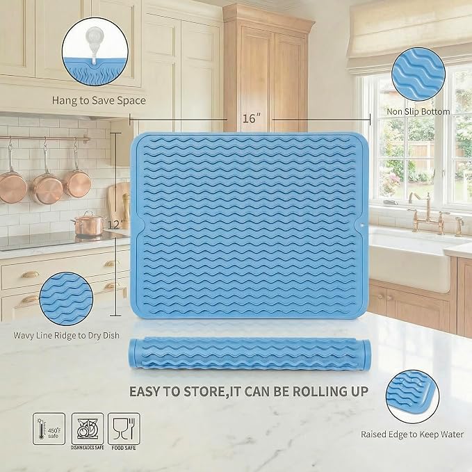 MicoYang Silicone Dish Drying Mat — Quick-Dry Ridges Counter & Sink Pad - Image 2