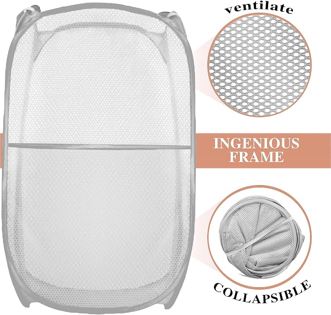 Collapsible Pop Up Laundry Hamper, Extra Large Mesh Foldable Laundry Basket - Image 4